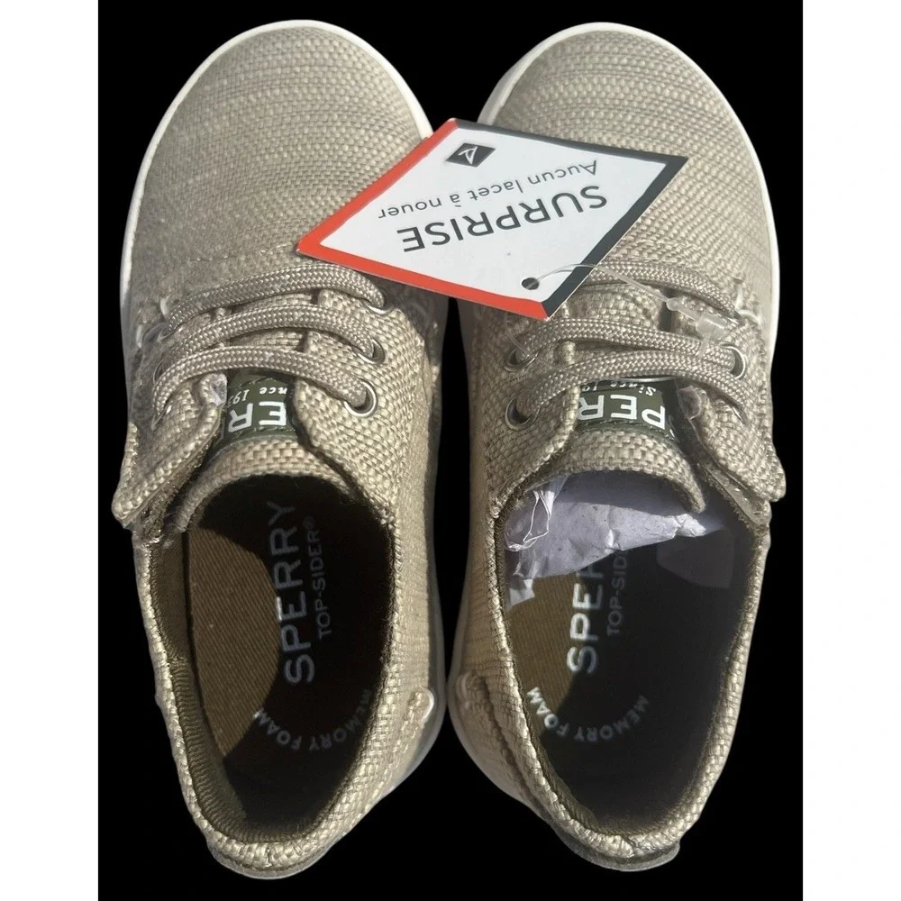 Sperry Bodie JR Tan Canvas Washable Top Sider Slip On Sneaker Shoe Toddler 7M